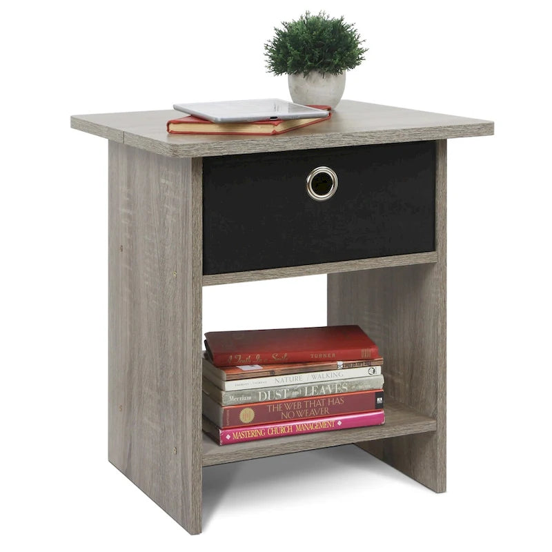 Table de chevet avec tiroir de rangement et étagère – Chêne français/Pin ambré, lot de 1 ou 2