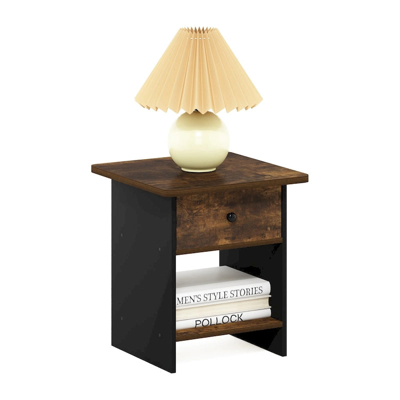 Table de chevet avec tiroir de rangement et étagère – Chêne français/Pin ambré, lot de 1 ou 2
