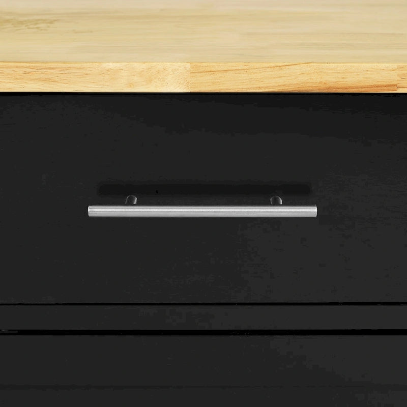 Desserte de cuisine noire à plateau en bois avec rangement, utilisation individuelle