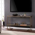 Console dorée glamour, plateau en verre, 1 pièce