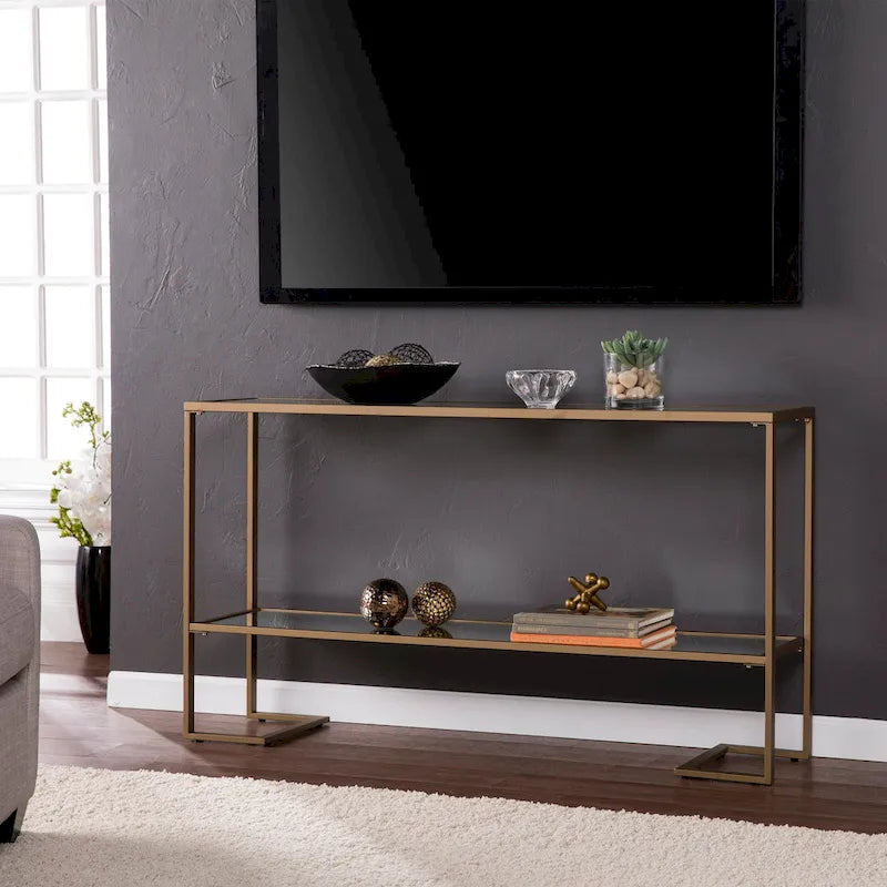 Console dorée glamour, plateau en verre, 1 pièce