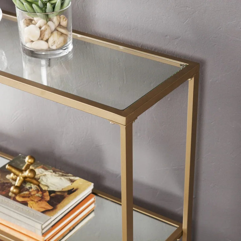 Console dorée glamour, plateau en verre, 1 pièce