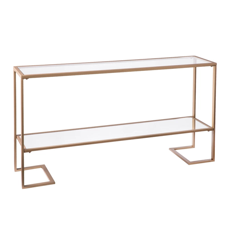 Console dorée glamour, plateau en verre, 1 pièce