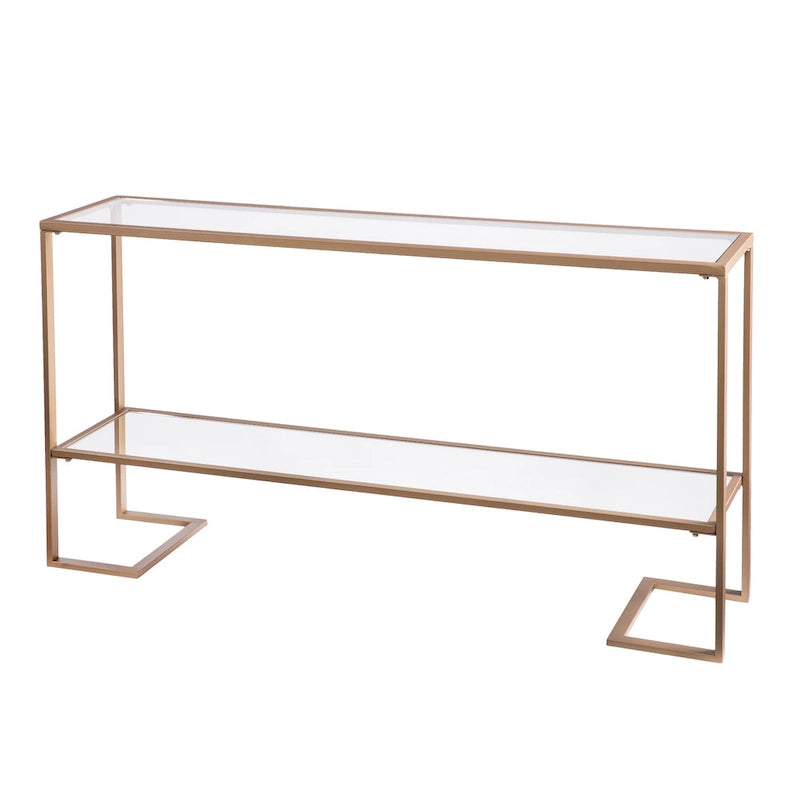 Console dorée glamour, plateau en verre, 1 pièce