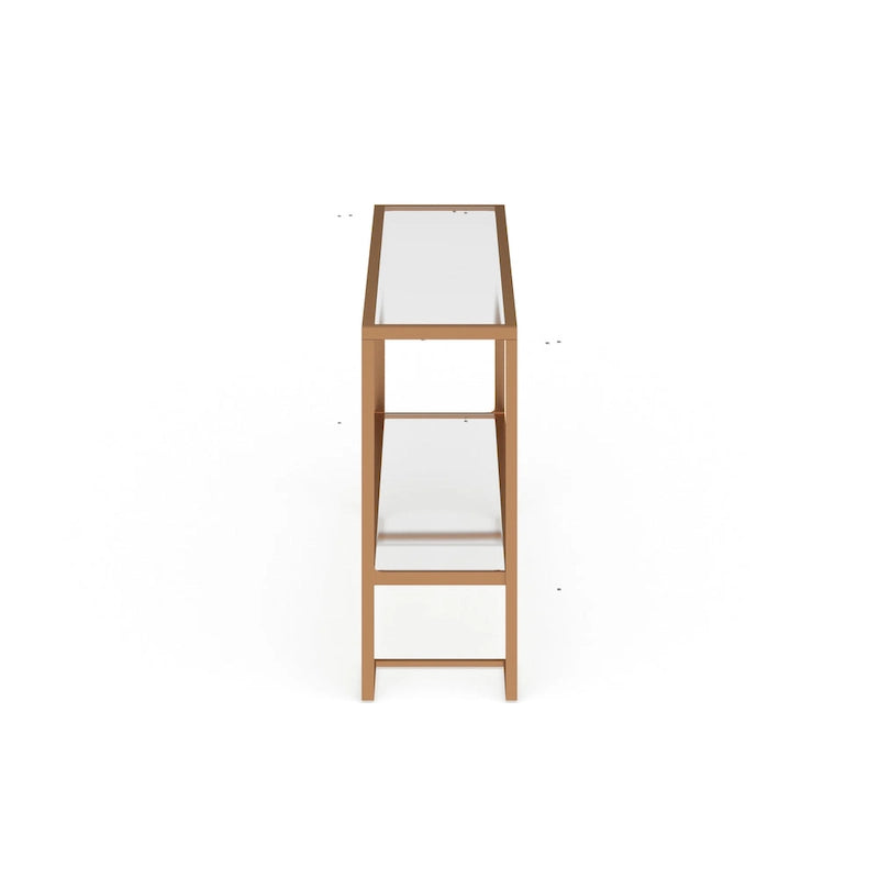 Console dorée glamour, plateau en verre, 1 pièce