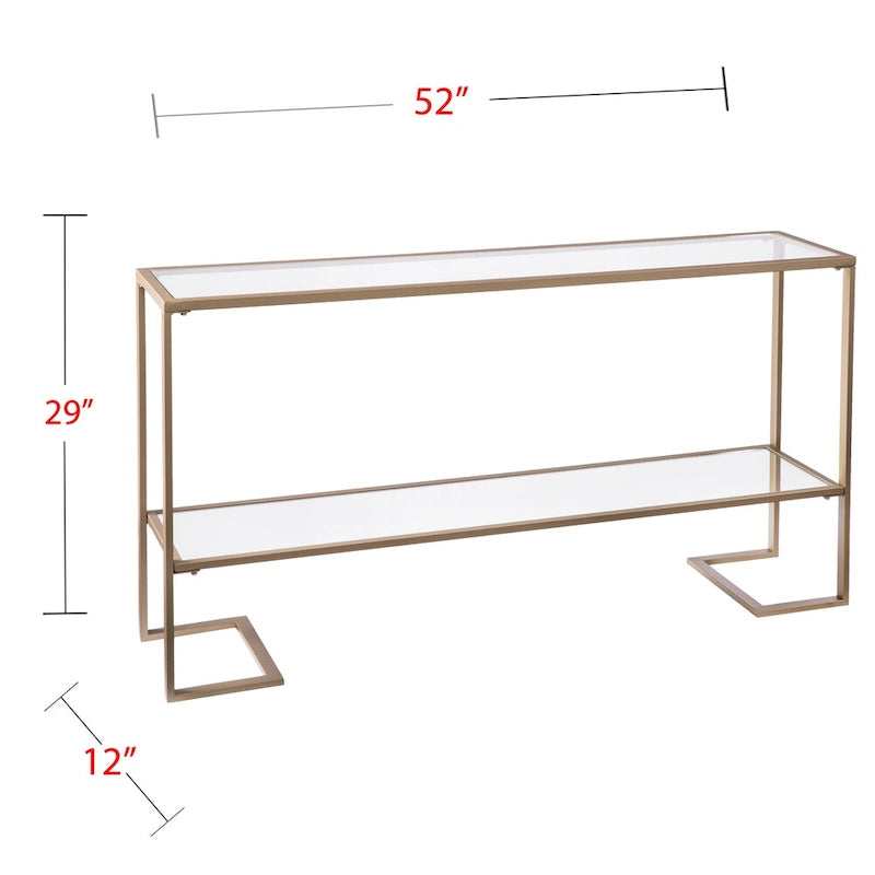Console dorée glamour, plateau en verre, 1 pièce