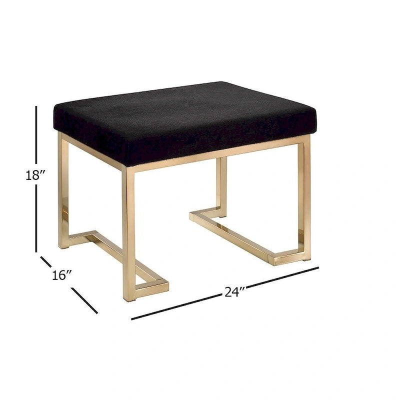 Ottoman en tissu noir avec base en métal couleur champagne, 1 place