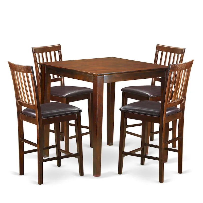 Ensemble de salle à manger 5 pièces en acajou hauteur comptoir – Table carrée et 4 chaises (4 places)