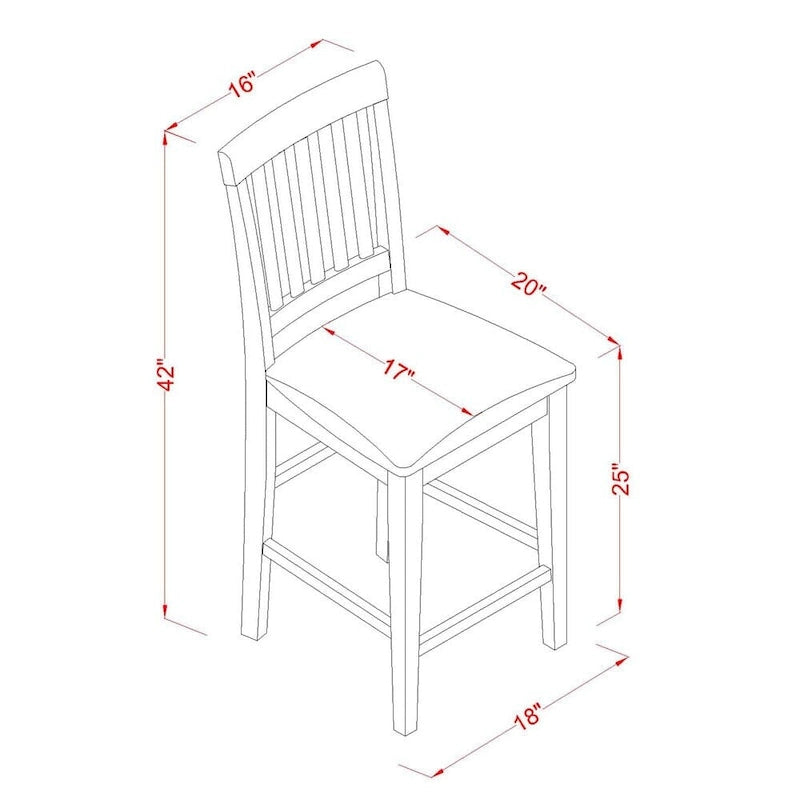Ensemble de salle à manger 5 pièces en acajou hauteur comptoir – Table carrée et 4 chaises (4 places)