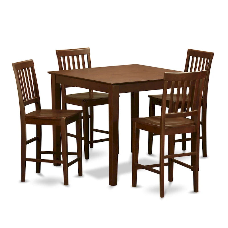 Ensemble de salle à manger 5 pièces en acajou hauteur comptoir – Table carrée et 4 chaises (4 places)
