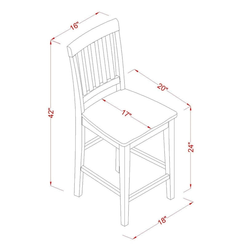 Ensemble de salle à manger 5 pièces en acajou hauteur comptoir – Table carrée et 4 chaises (4 places)