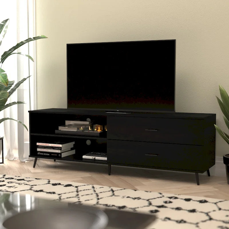 Meuble TV pour téléviseurs jusqu'à 60 pouces avec étagère réglable et tiroirs de rangement