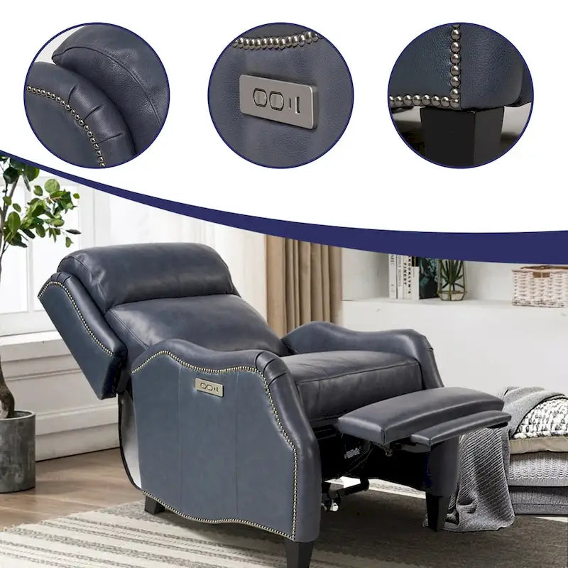 Fauteuil inclinable en cuir véritable avec clous, double moteur, pour cinéma maison, avec port USB