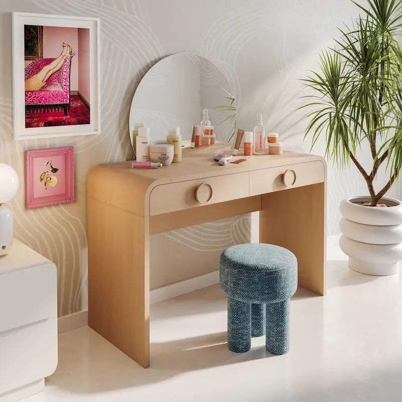 Coiffeuse à 2 tiroirs Moonrise en frêne naturel