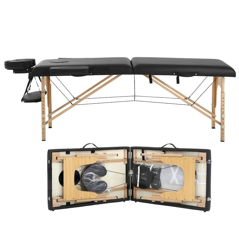 Table de massage pliante portable Matthew Black avec hauteur réglable, accoudoirs et oreiller respiratoire