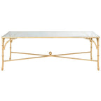 Table basse dorée en fer effet bambou avec plateau en verre, 50"L x 26"P x 18"H
