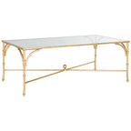 Table basse dorée en fer effet bambou avec plateau en verre, 50"L x 26"P x 18"H