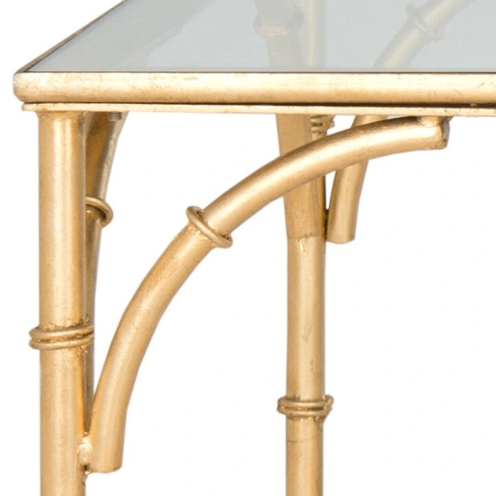 Table basse dorée en fer effet bambou avec plateau en verre, 50"L x 26"P x 18"H