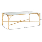 Table basse dorée en fer effet bambou avec plateau en verre, 50"L x 26"P x 18"H