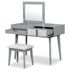 Coiffeuse en bois avec miroir escamotable et tabouret