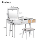 Coiffeuse en bois avec miroir escamotable et tabouret