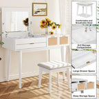 Coiffeuse en bois avec miroir escamotable et tabouret