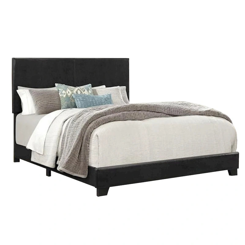 Lit King Size Shirin, Bois, Clous décoratifs, Tête de lit rembourrée, Noir