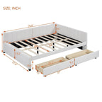 Lit de repos rembourré pleine grandeur avec 2 tiroirs de rangement, Cadre de lit banquette, Aucun sommier tapissier requis, Tissu en lin (beige)