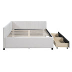 Lit de repos rembourré pleine grandeur avec 2 tiroirs de rangement, Cadre de lit banquette, Aucun sommier tapissier requis, Tissu en lin (beige)
