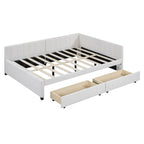 Lit de repos rembourré pleine grandeur avec 2 tiroirs de rangement, Cadre de lit banquette, Aucun sommier tapissier requis, Tissu en lin (beige)