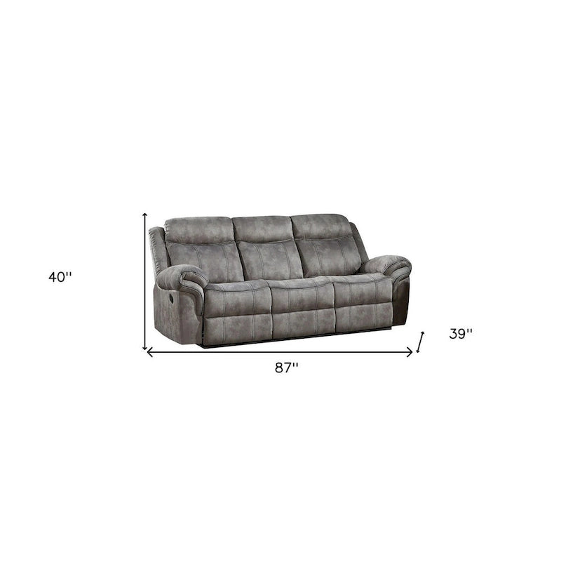 Canapé inclinable manuel en velours gris de 87 po avec pieds noirs, 3 places