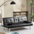 Canapé convertible futon moderne en PU, accoudoirs amovibles, pieds en métal, avec 2 porte-gobelets