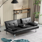 Canapé convertible futon moderne en PU, accoudoirs amovibles, pieds en métal, avec 2 porte-gobelets