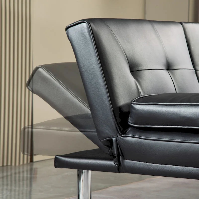 Canapé convertible futon moderne en PU, accoudoirs amovibles, pieds en métal, avec 2 porte-gobelets