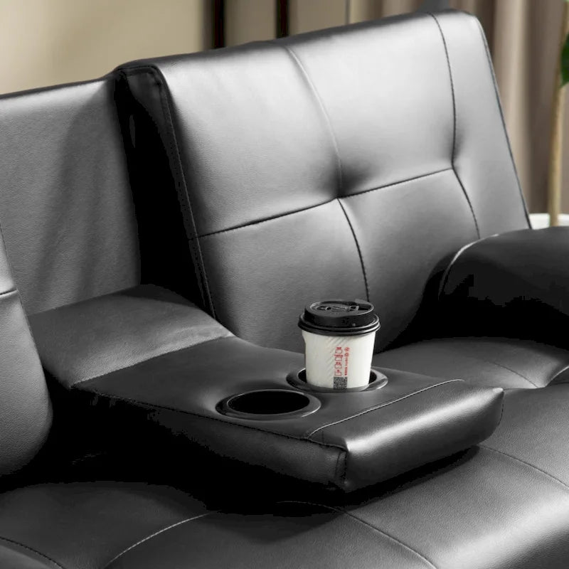 Canapé convertible futon moderne en PU, accoudoirs amovibles, pieds en métal, avec 2 porte-gobelets