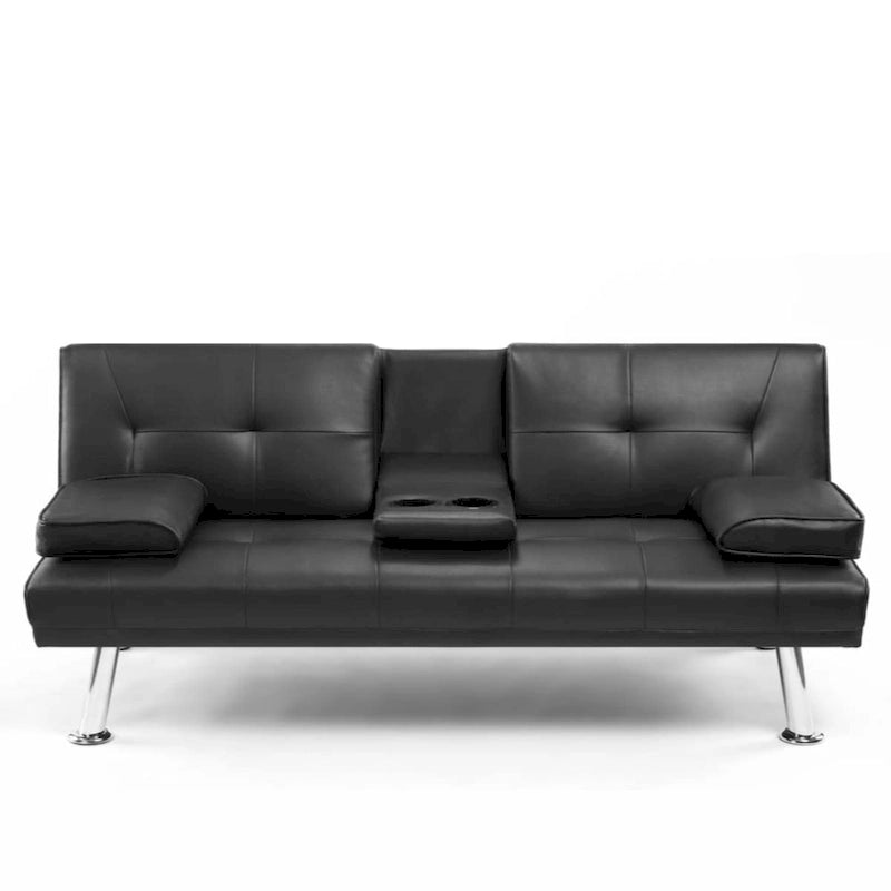 Canapé convertible futon moderne en PU, accoudoirs amovibles, pieds en métal, avec 2 porte-gobelets