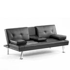 Canapé convertible futon moderne en PU, accoudoirs amovibles, pieds en métal, avec 2 porte-gobelets