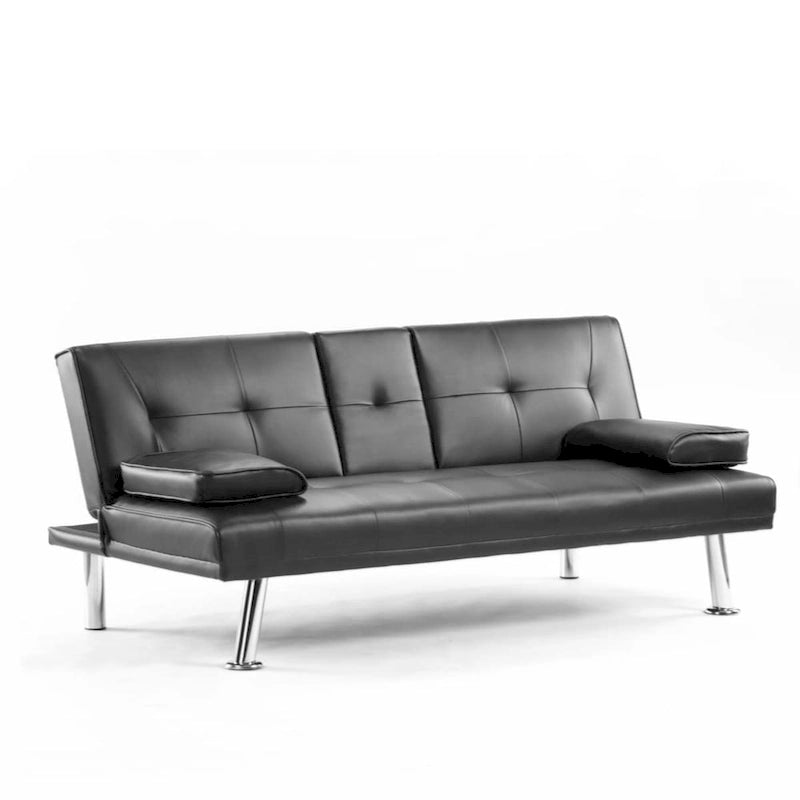 Canapé convertible futon moderne en PU, accoudoirs amovibles, pieds en métal, avec 2 porte-gobelets