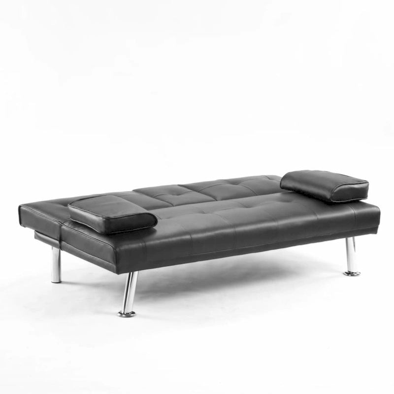 Canapé convertible futon moderne en PU, accoudoirs amovibles, pieds en métal, avec 2 porte-gobelets