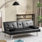 Canapé convertible futon moderne en PU, accoudoirs amovibles, pieds en métal, avec 2 porte-gobelets