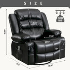 Fauteuil inclinable pivotant et massant avec vibration et chauffage, fauteuil ergonomique avec port de chargement USB