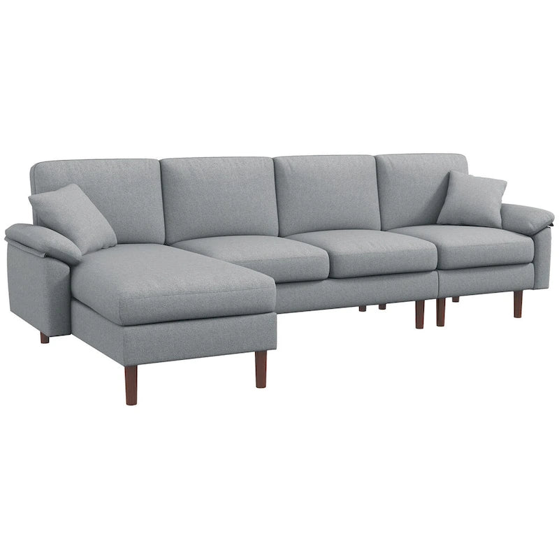 Canapé d'angle réversible en L bleu/gris avec méridienne, tissu lin, 3-4 places