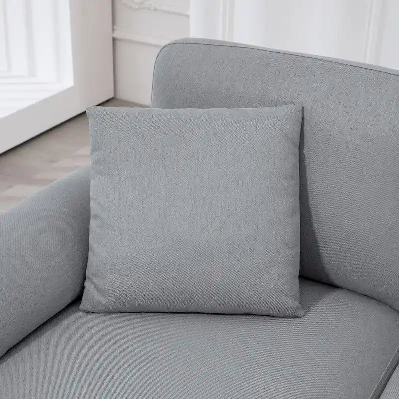 Canapé d'angle réversible en L bleu/gris avec méridienne, tissu lin, 3-4 places