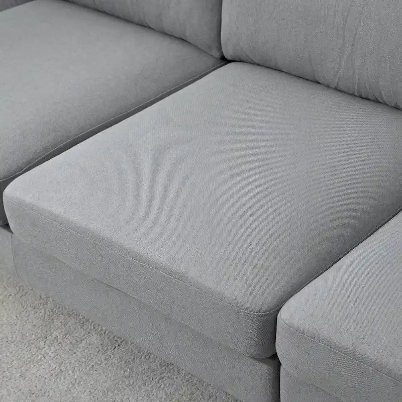 Canapé d'angle réversible en L bleu/gris avec méridienne, tissu lin, 3-4 places