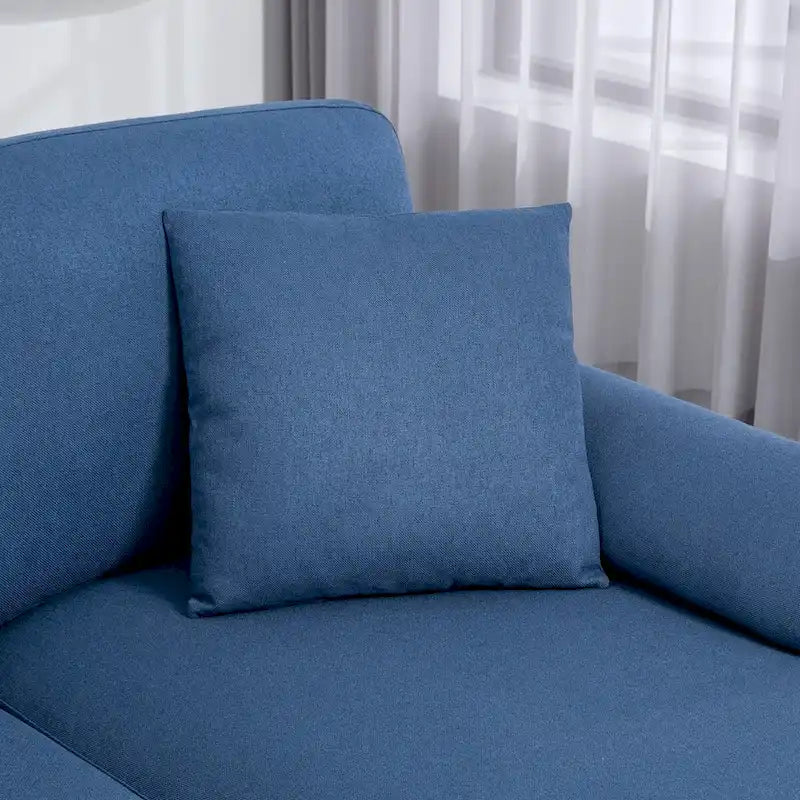 Canapé d'angle réversible en L bleu/gris avec méridienne, tissu lin, 3-4 places
