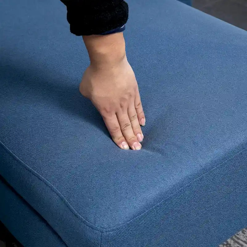 Canapé d'angle réversible en L bleu/gris avec méridienne, tissu lin, 3-4 places