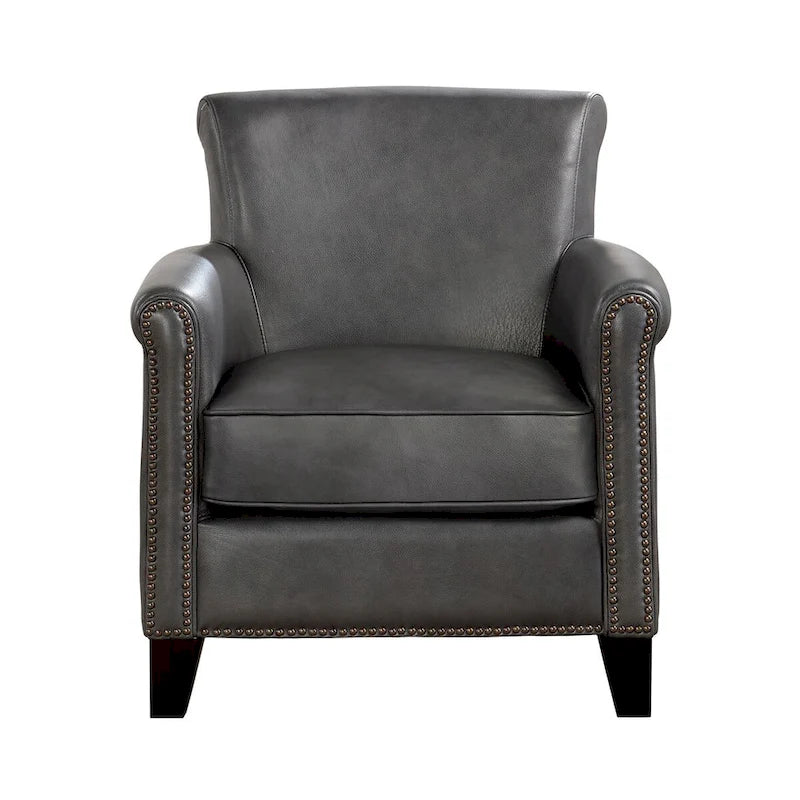 Fauteuil d'appoint traditionnel en cuir 1 pc Cadre en bois massif Cuir pleine fleur Clous de tapissier Meubles de salon modernes classiques
