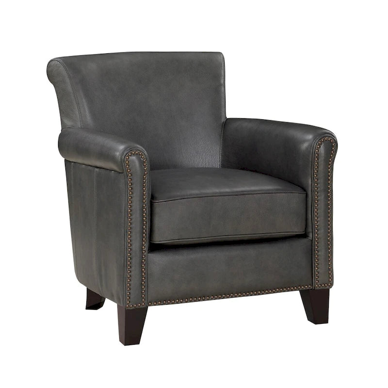 Fauteuil d'appoint traditionnel en cuir 1 pc Cadre en bois massif Cuir pleine fleur Clous de tapissier Meubles de salon modernes classiques