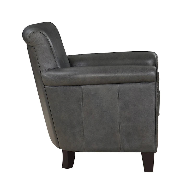 Fauteuil d'appoint traditionnel en cuir 1 pc Cadre en bois massif Cuir pleine fleur Clous de tapissier Meubles de salon modernes classiques