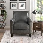 Fauteuil d'appoint traditionnel en cuir 1 pc Cadre en bois massif Cuir pleine fleur Clous de tapissier Meubles de salon modernes classiques
